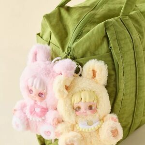 MIA Green Bag with Pink and Cream Plush Keychains